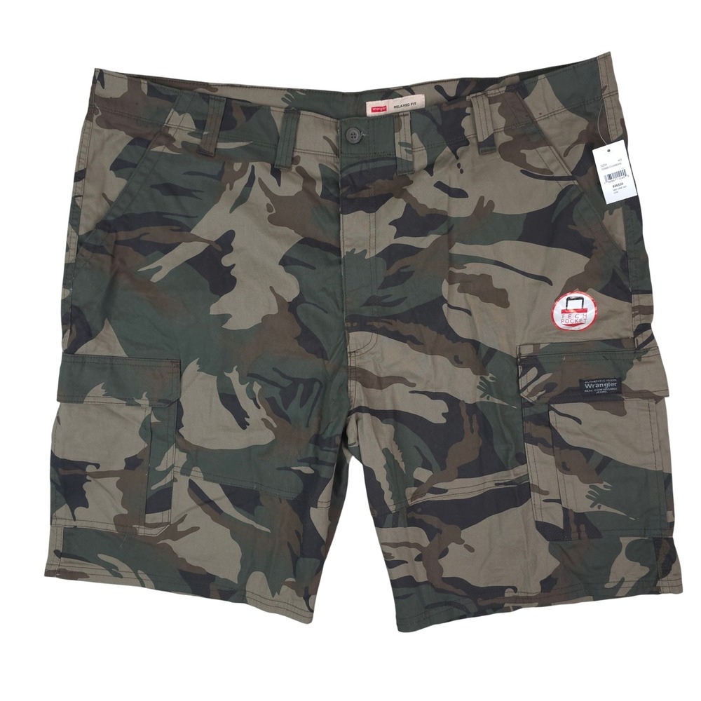 Wrangler Cargo Shorts Mens 46x10 Green Camo Relaxed Fit Tech Pocket Tactical New